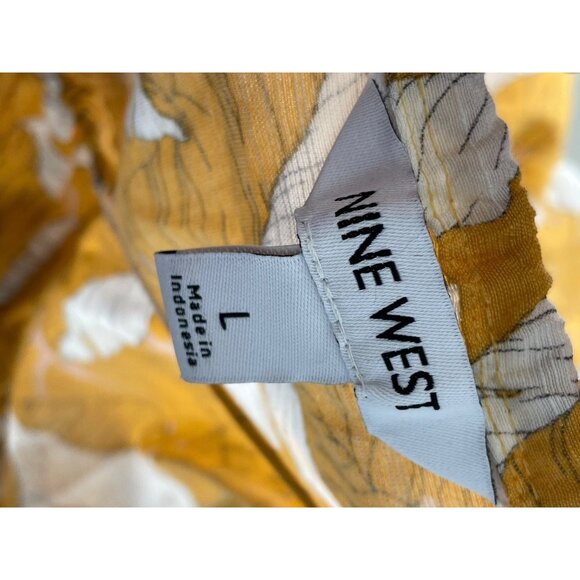 Nine West Peplum Top Size Large Sleeveless Tie Back Leaf Print Tiered Ruffle Hem - Picture 3 of 7